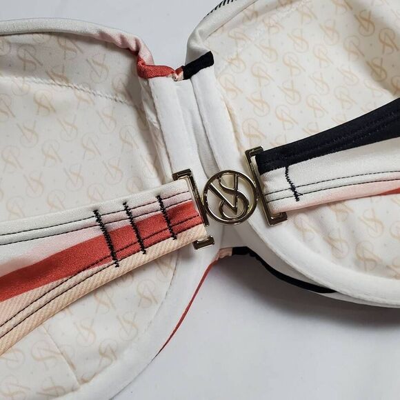 Victoria’s Secret Bandeau Bikini Top 34C Twist Front Striped Gold Logo Clasp - Picture 5 of 5